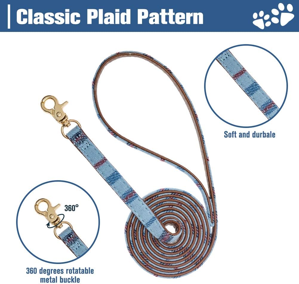 EXPAWLORER Dog Collar and Lead Set Embroidery Pawprint, Blue XS