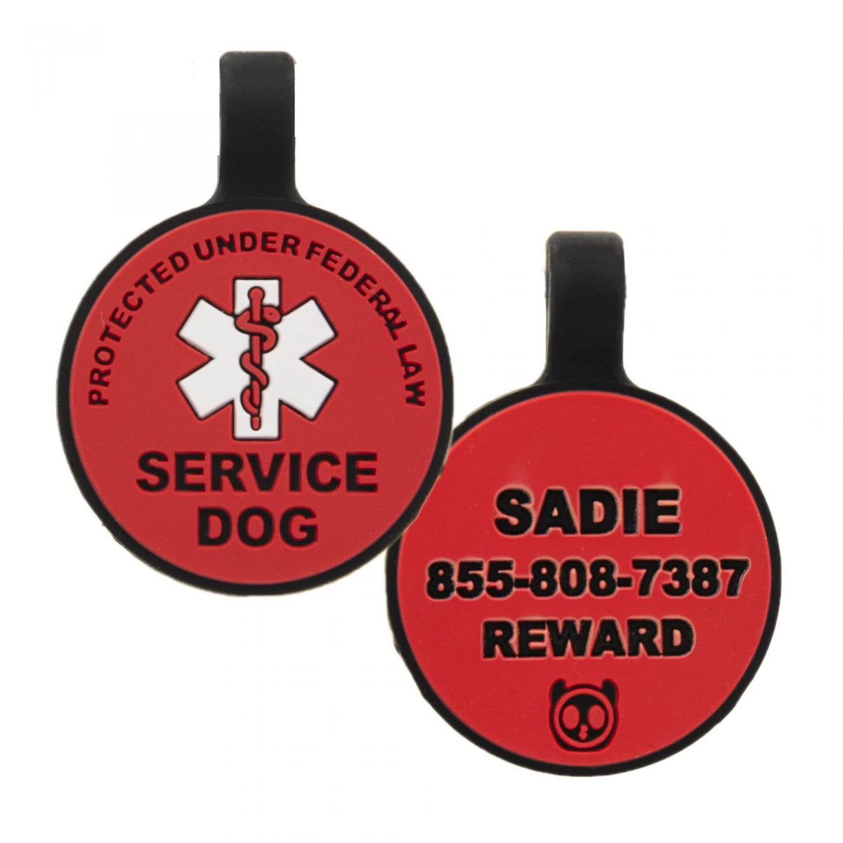 Silent Engraved Service Dog Personalized with 4 Lines of Custom Engraved ID Silent Silicone Pet Tag White