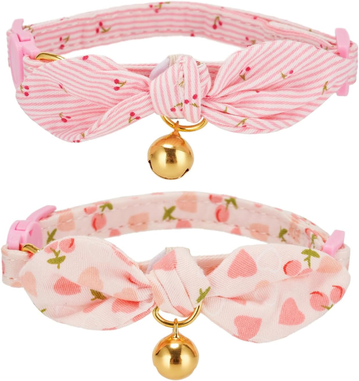 Bowtie Cat Collar with Bell, 2 Pack Cotton Breakaway Kitten Collars with Removeable Bow Stylish Cat Collars, Gradient Plaid & Polka Dot Blue