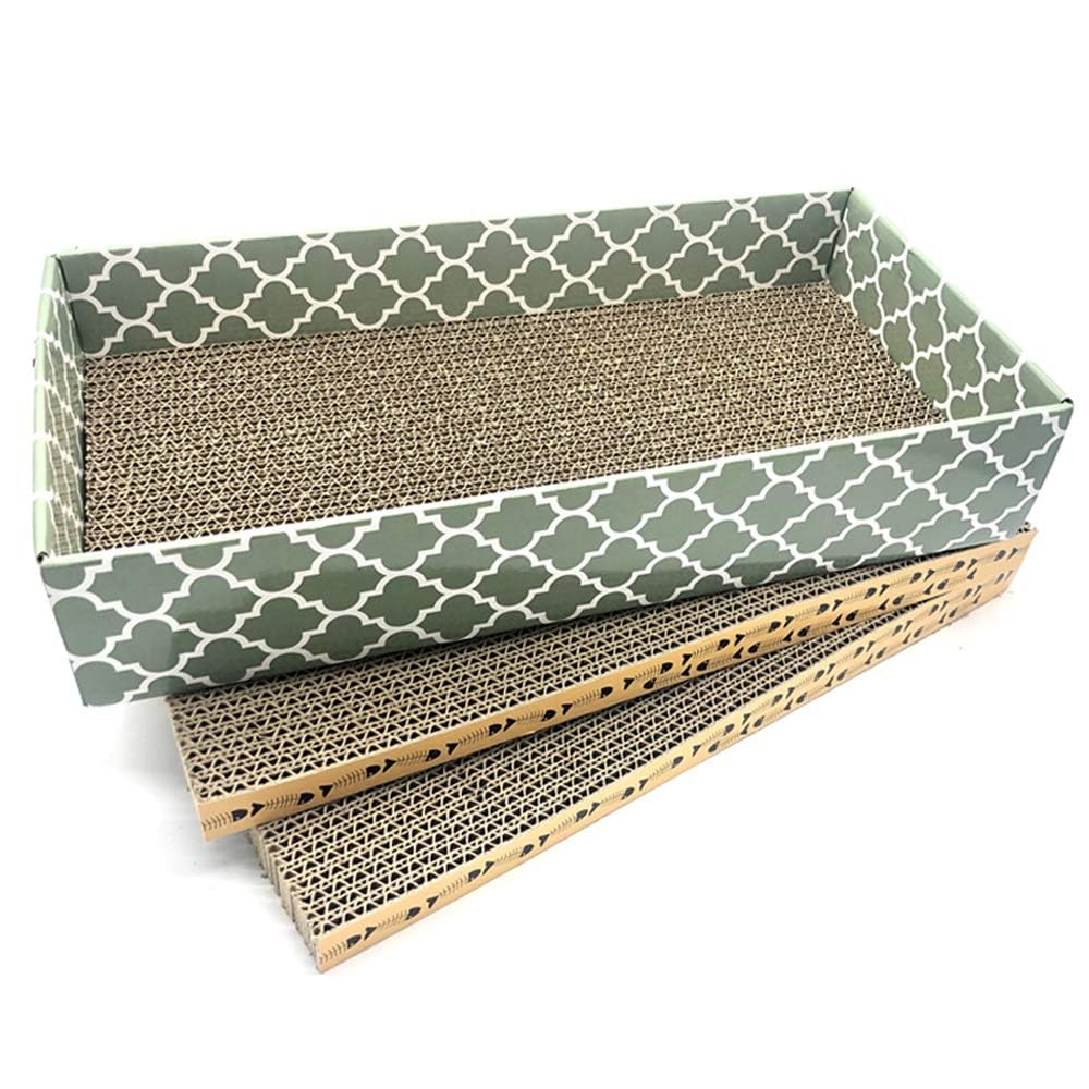 Cat Scratcher Cardboard Scratching Pads Scratch Lounge Bed with Catnip 3PCS Reversible Corrugated Cardboard with Scratch Box