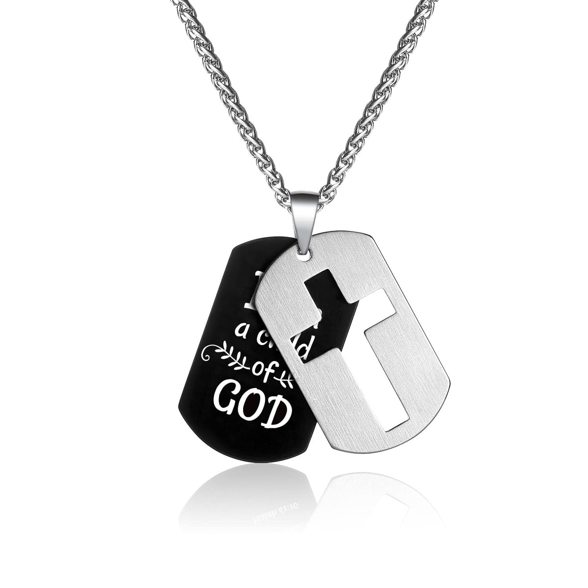 P. BLAKE Dog Tag Cross Necklace Gifts for Boys Men, Stainless Steel Bible Verse Pendant Chain Christian Religious Jewelry Gifts