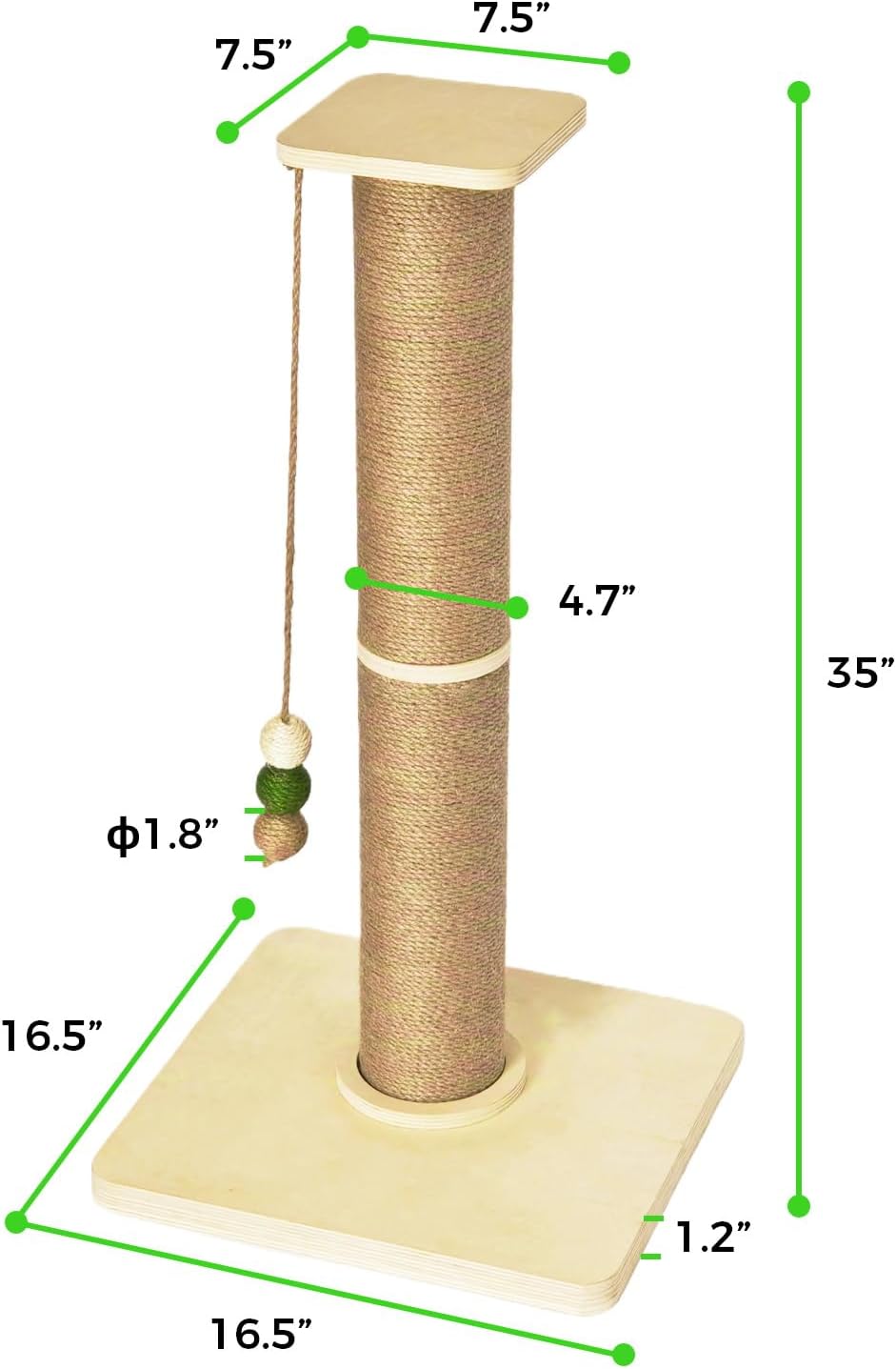 35" Tall Cat Scratching Post for Adult Cats, 4.7'' Diameter