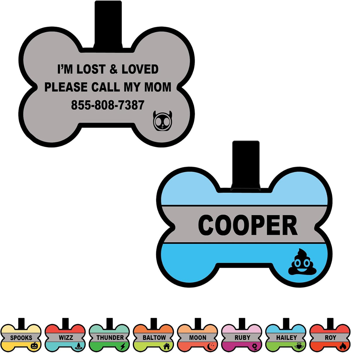 Silent Dog Tag Personalized with 5 Lines of Custom Deep Engraved Durable Soundless Silicone Pet ID Name Tag Bone Design Blue