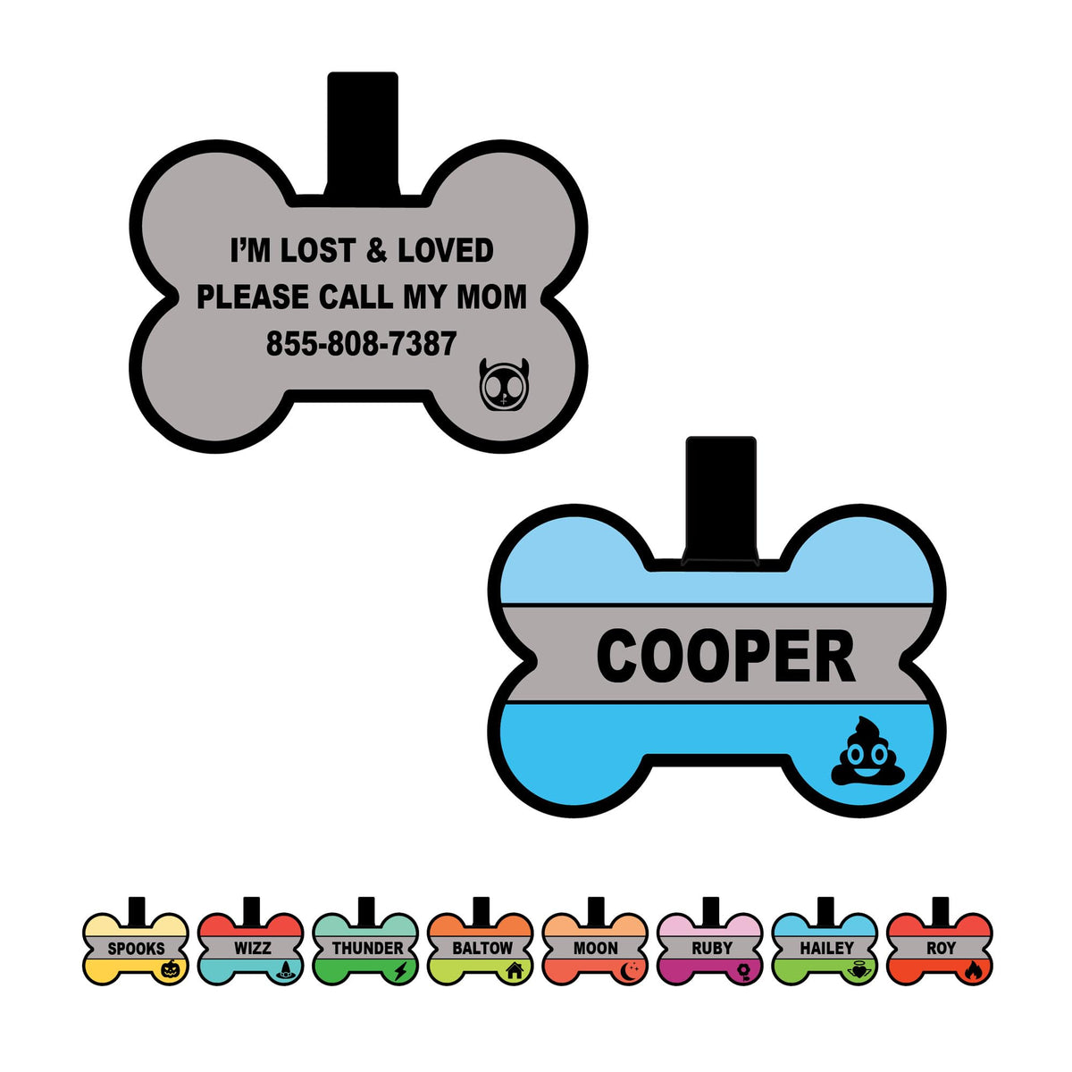 Silent Dog Tag Personalized with 5 Lines of Custom Deep Engraved Durable Soundless Silicone Pet ID Name Tag Bone Design Blue