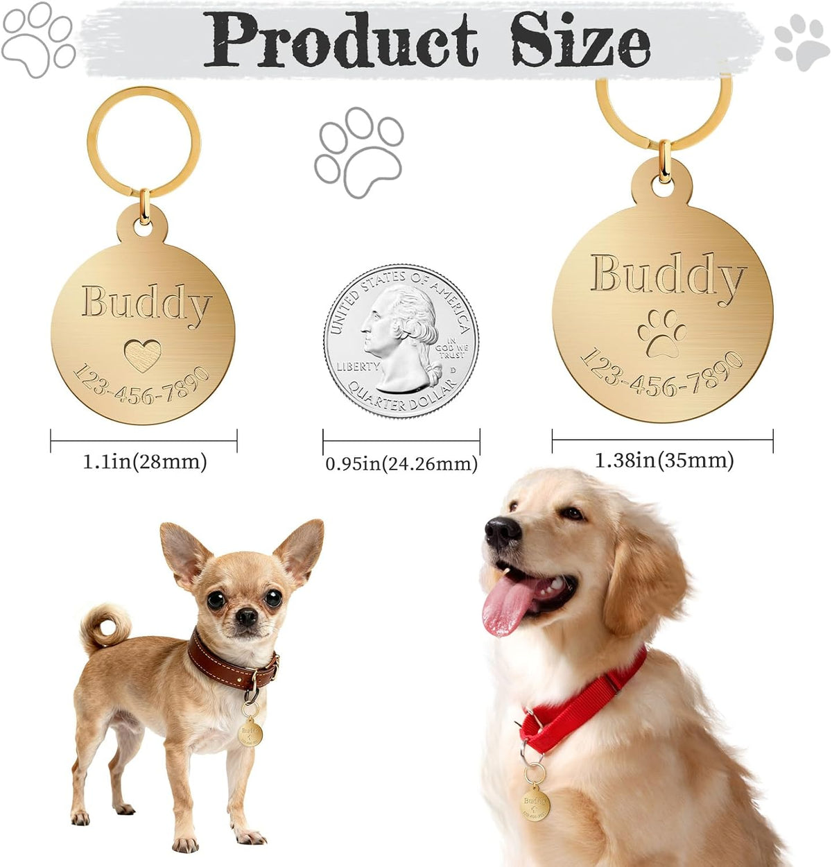 Personalized Brass Dog Tag, Custom Engraved Pet ID Tag Round