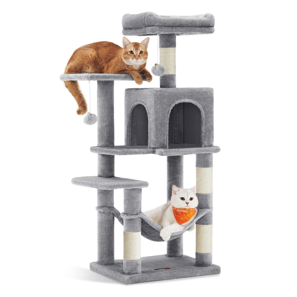 Feandrea Cat Tree, 59.5-Inch Tall Cat Tower, Multi-Level Condo, Beige