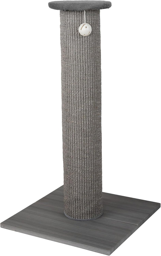 Kitty City Tall Sisal Cat Scratching Post, 32” Durable Scratcher with Sturdy Base & Hanging Jingle Toy, Easy Assembly, Furniture Protection for Indoor Cats - Gray