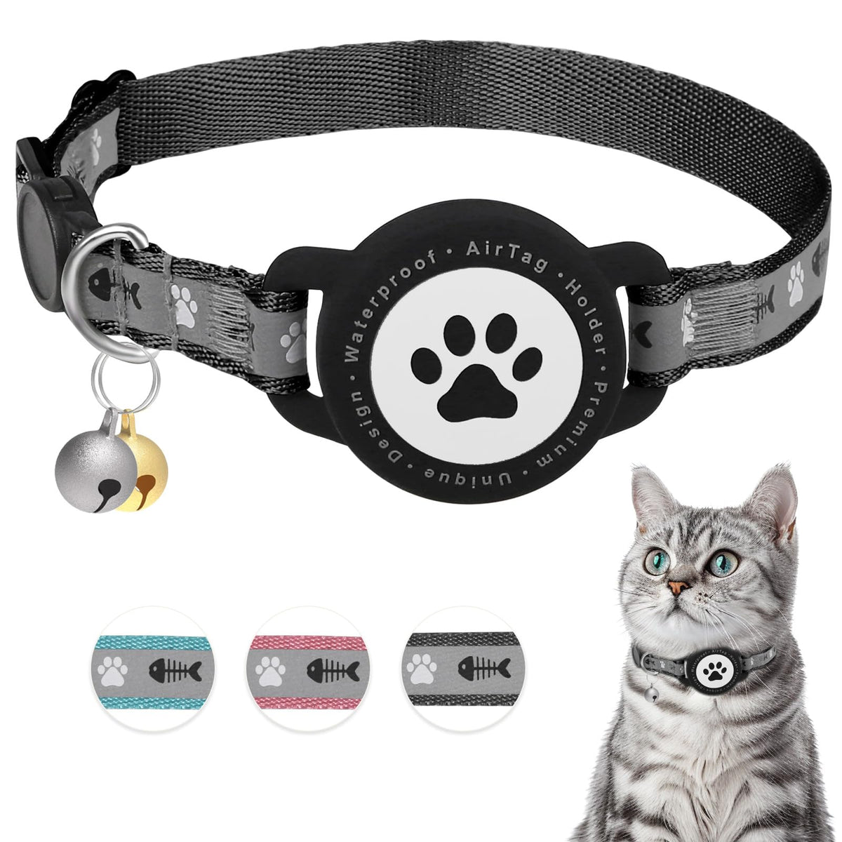 Waterproof Airtag Cat Collar, Breakaway Cat Airtag Collar with Bell