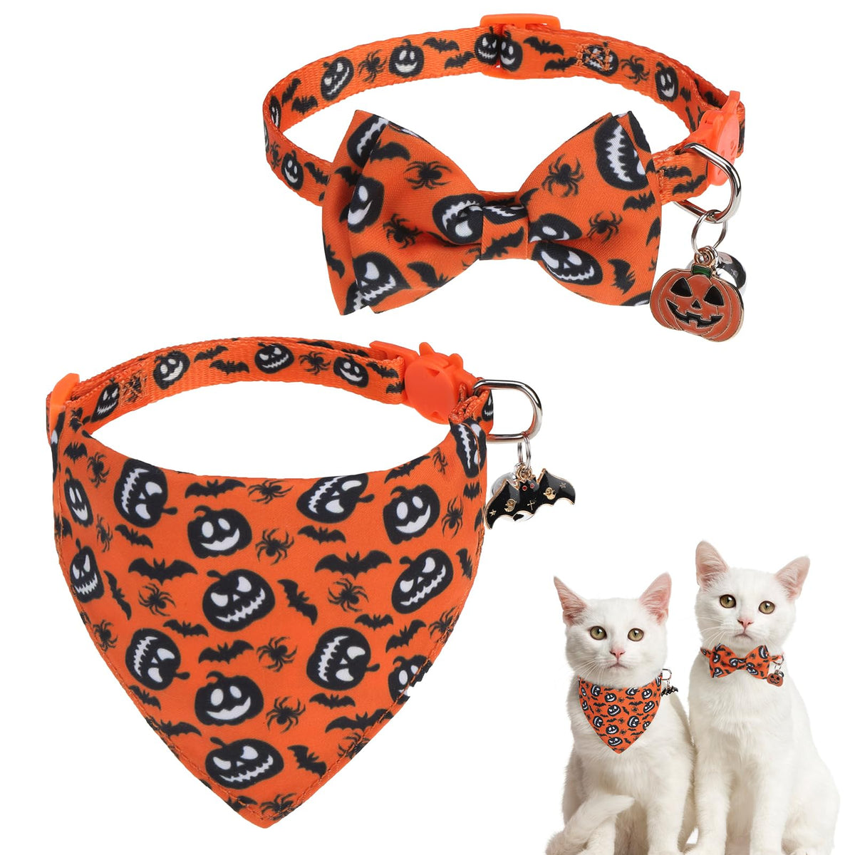 SCENEREAL Fall Cat Collar with Bell & Stylish Bowtie, Turkey Maple Leaf Pattern Breakaway Cat Collars Accessories for Boy Girl Small Cats, Holiday Thanksgiving Kitten Costumes for Female Male Pets