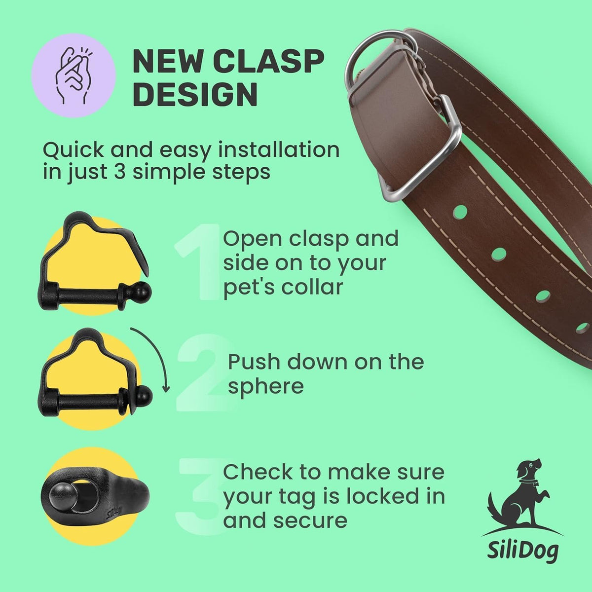 SiliDog - The Original Silicone Silent Dog Tag - Personalized Engraved Soundless Pet ID - As Seen On Shark Tank - Durable - Never Fades - Bone - Purple
