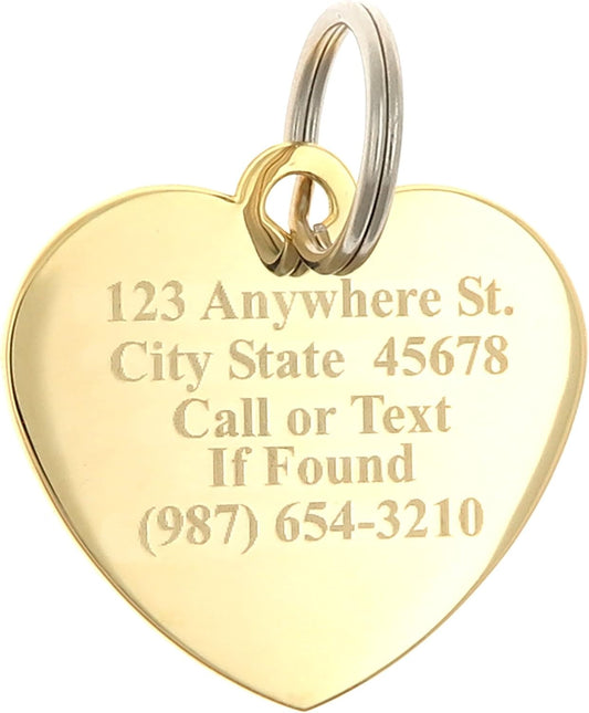 Custom Engraved Personalized Gold-Plated Medium Heart Rhinestones Pet Jewelry ID Tag for Casual Use