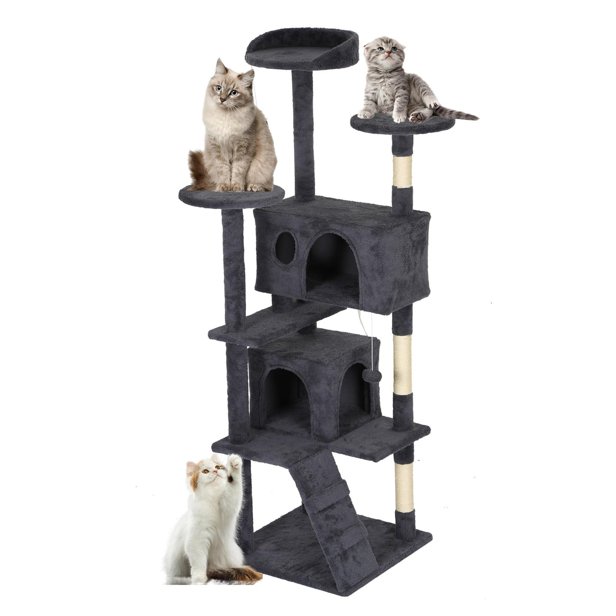 FDW | 54" Cat Tree Tower | Dark Gray | Multi-Level Indoor Activity Center