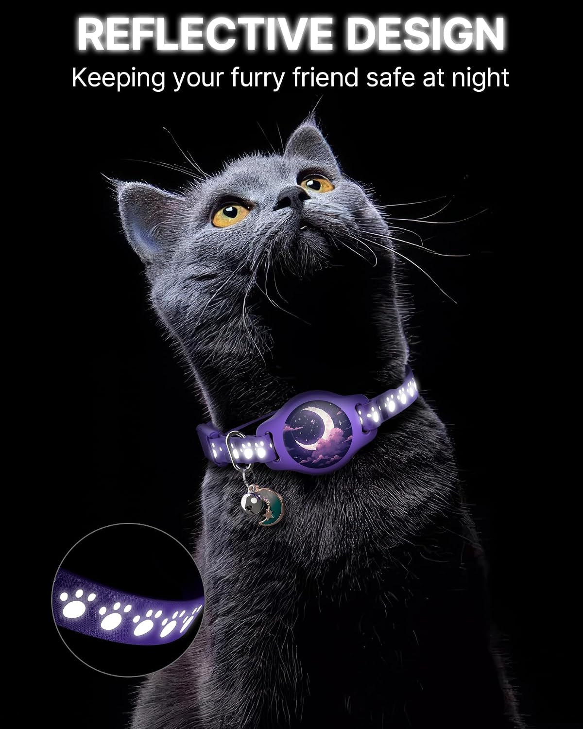 Cat Tracker Collar - Waterproof Airtag Cat Collar with Finder Tag, Purple