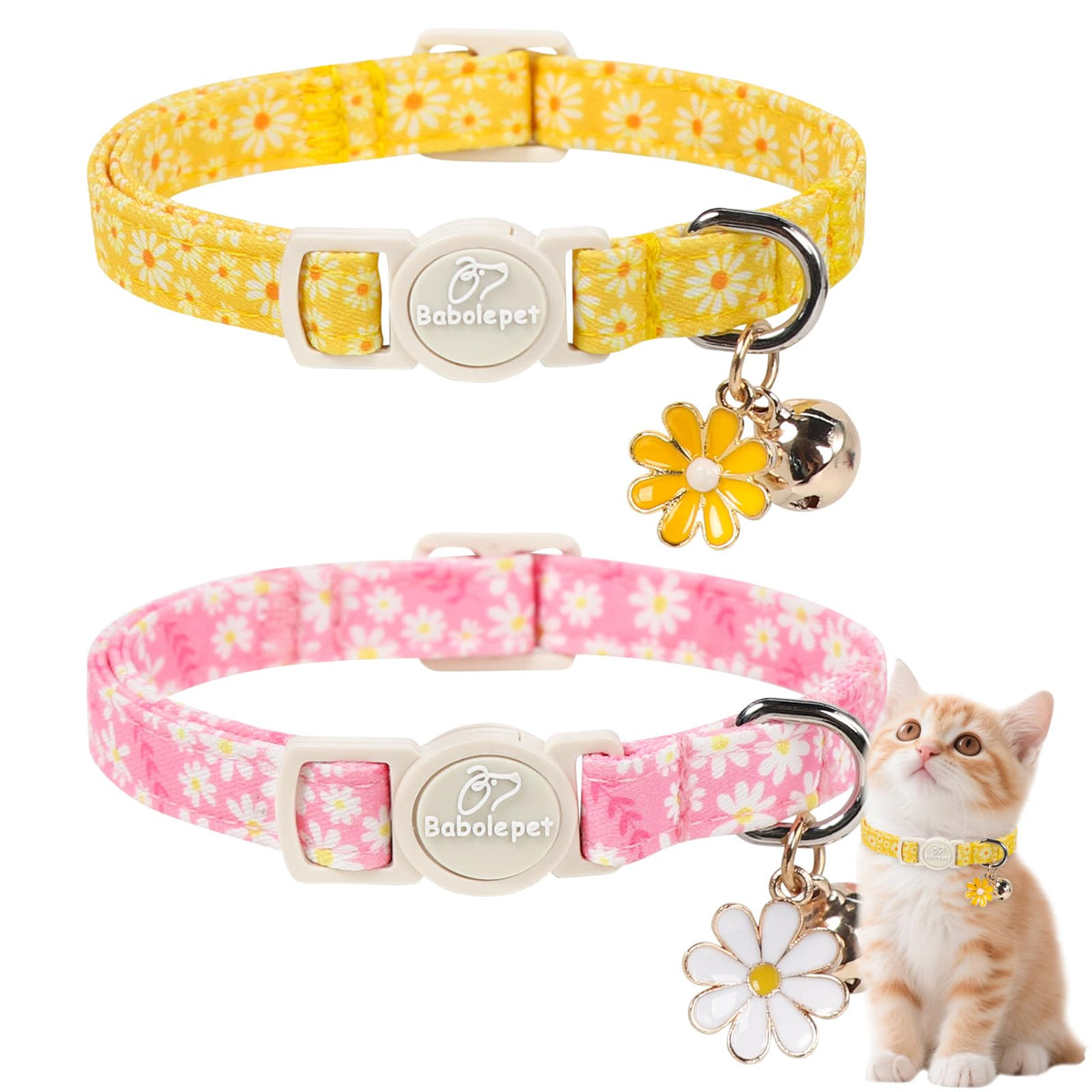 2 Pack Christmas Cat Collars - Breakaway Cat Collar with Bell, Christmas Tree and Reindeer Pendant, Winter Adjustable Kitten Collars for Girl Boy Cats, Pink Santa &Fair Isle