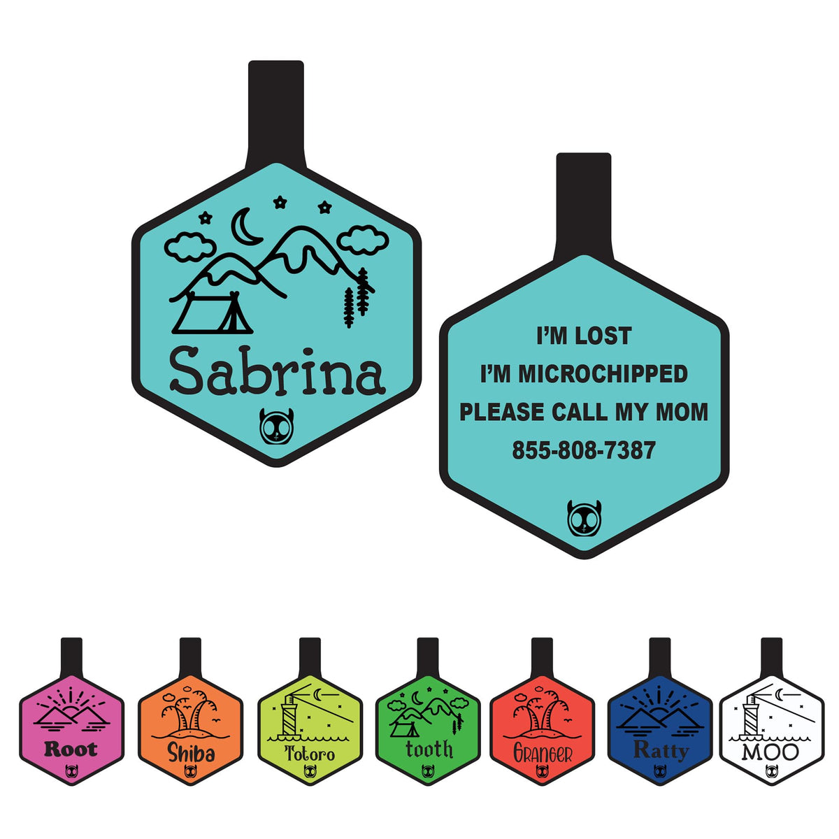 Silicone Silent Dog Tag Personalized with 5 Lines of Custom Deep Engraved Durable Soundless Pet ID Name Tag Hexagon Tiffany