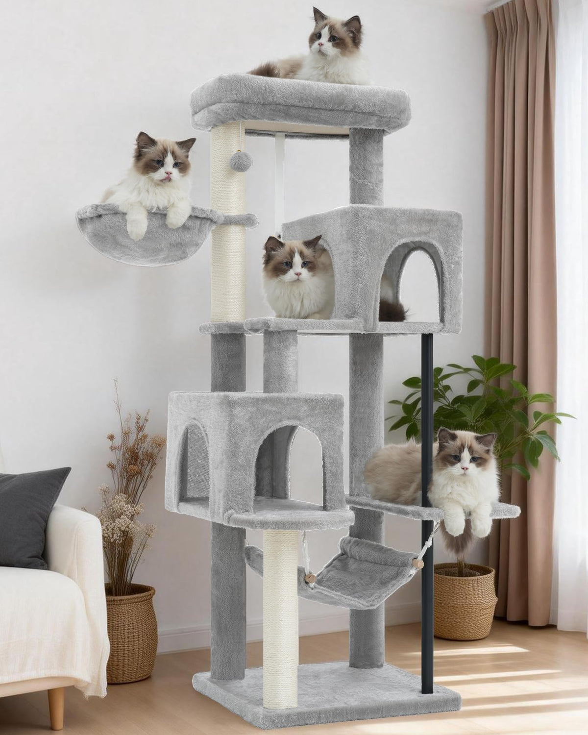 Gitelsnour Cat Tree, Cat Tower for Indoor Cats, 43.3 inch Cat Tree Tower with Sturdy Steel Tube, Hammock, Cat Condo for Small Cats and Kittens, Scratching Post, Smoky Gray GCT004SG