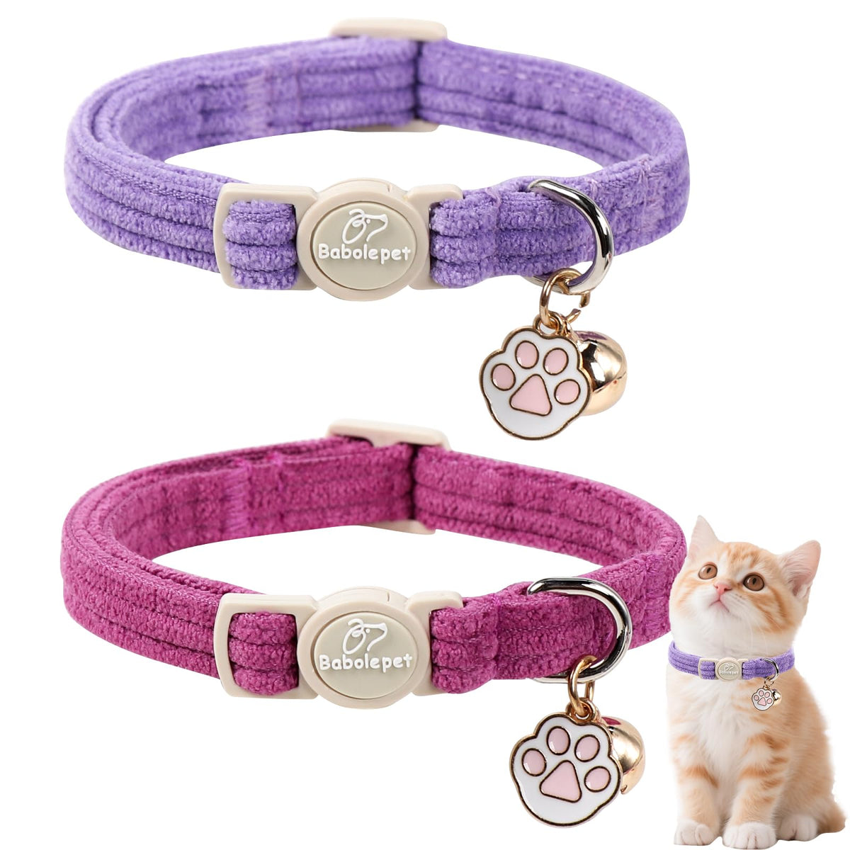 2 Pack Christmas Cat Collars - Breakaway Cat Collar with Bell, Christmas Tree and Reindeer Pendant, Winter Adjustable Kitten Collars for Girl Boy Cats, Pink Santa &Fair Isle