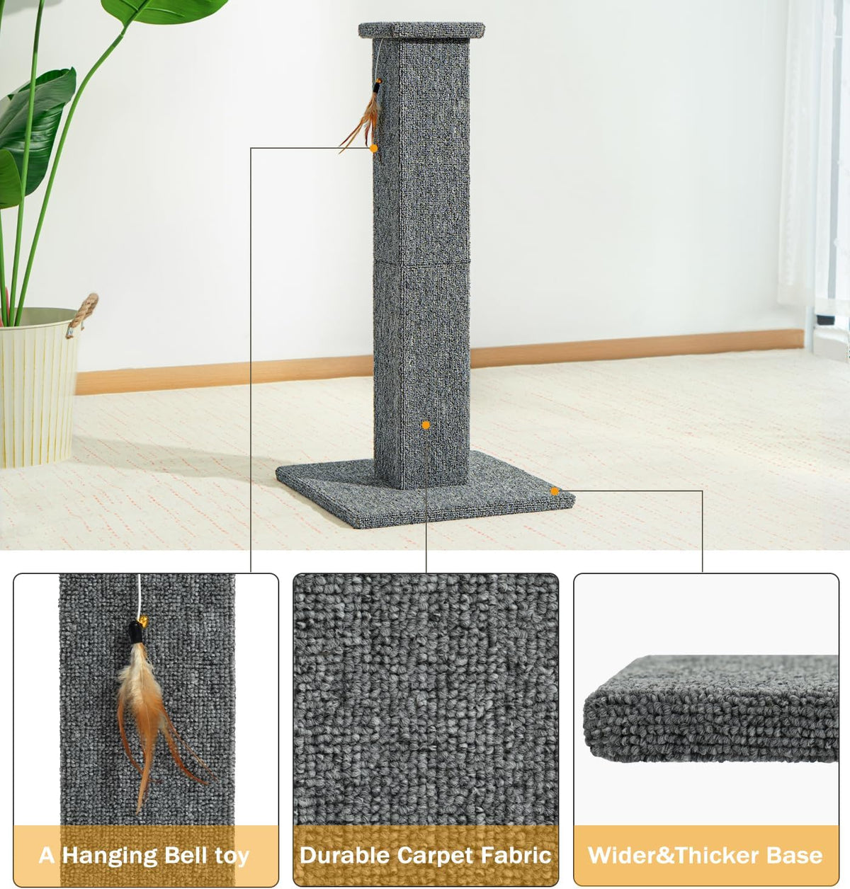 Made4Pets Cat Scratching Post for Indoor Cats, Carpet Cat Scratcher, 32"