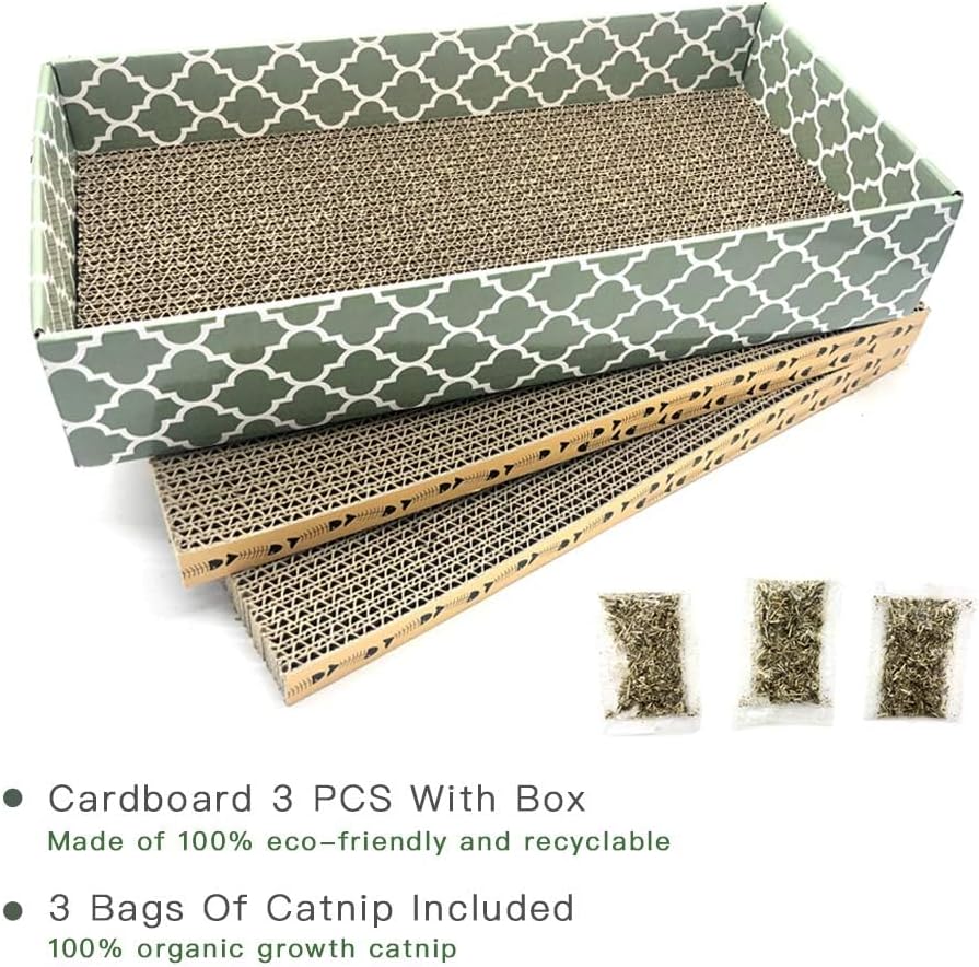 Cat Scratcher Cardboard Scratching Pads Scratch Lounge Bed with Catnip 3PCS Reversible Corrugated Cardboard with Scratch Box