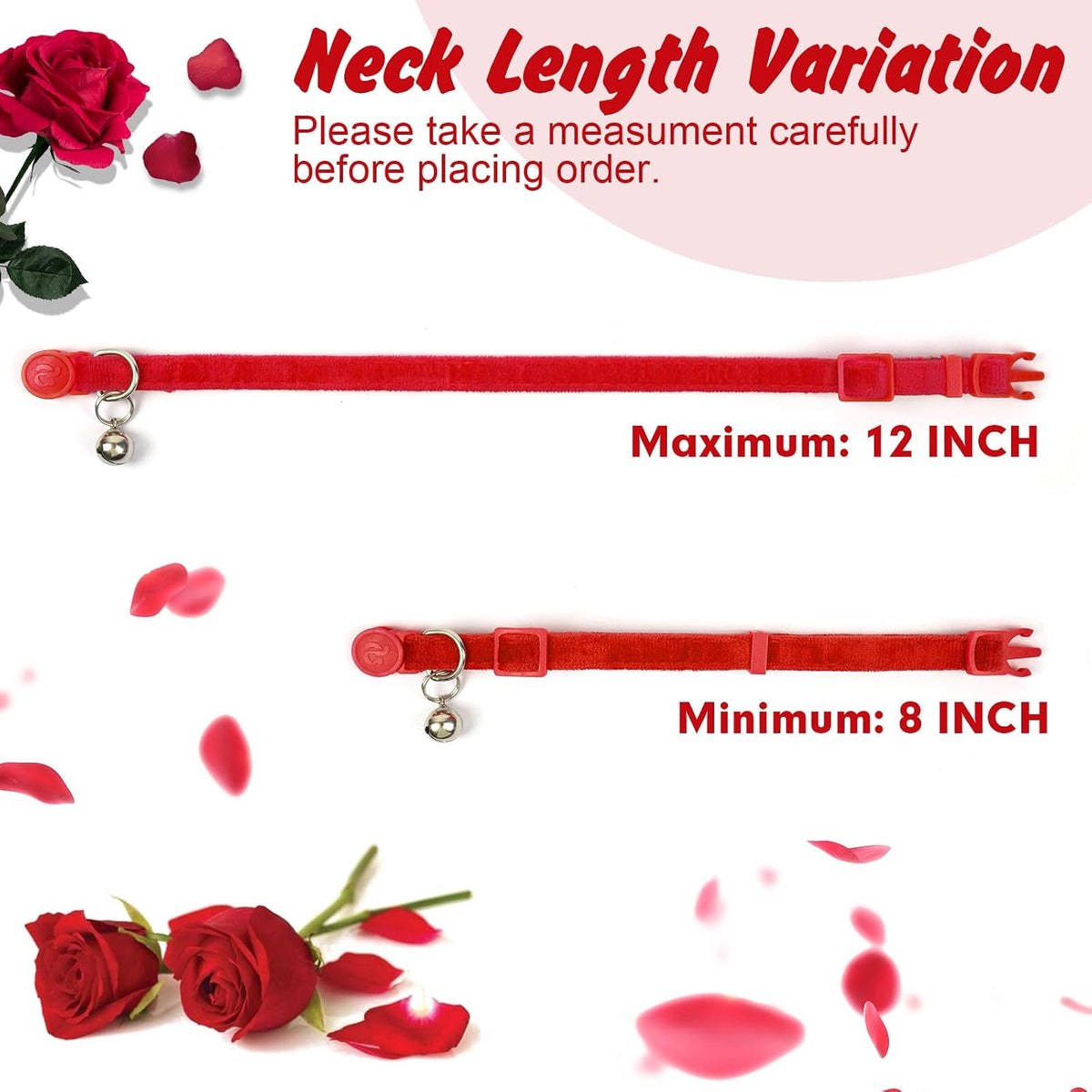 azuza 2 Pack Breakaway Cat Collars with Bell, Velvet Floral Red Cat Collar