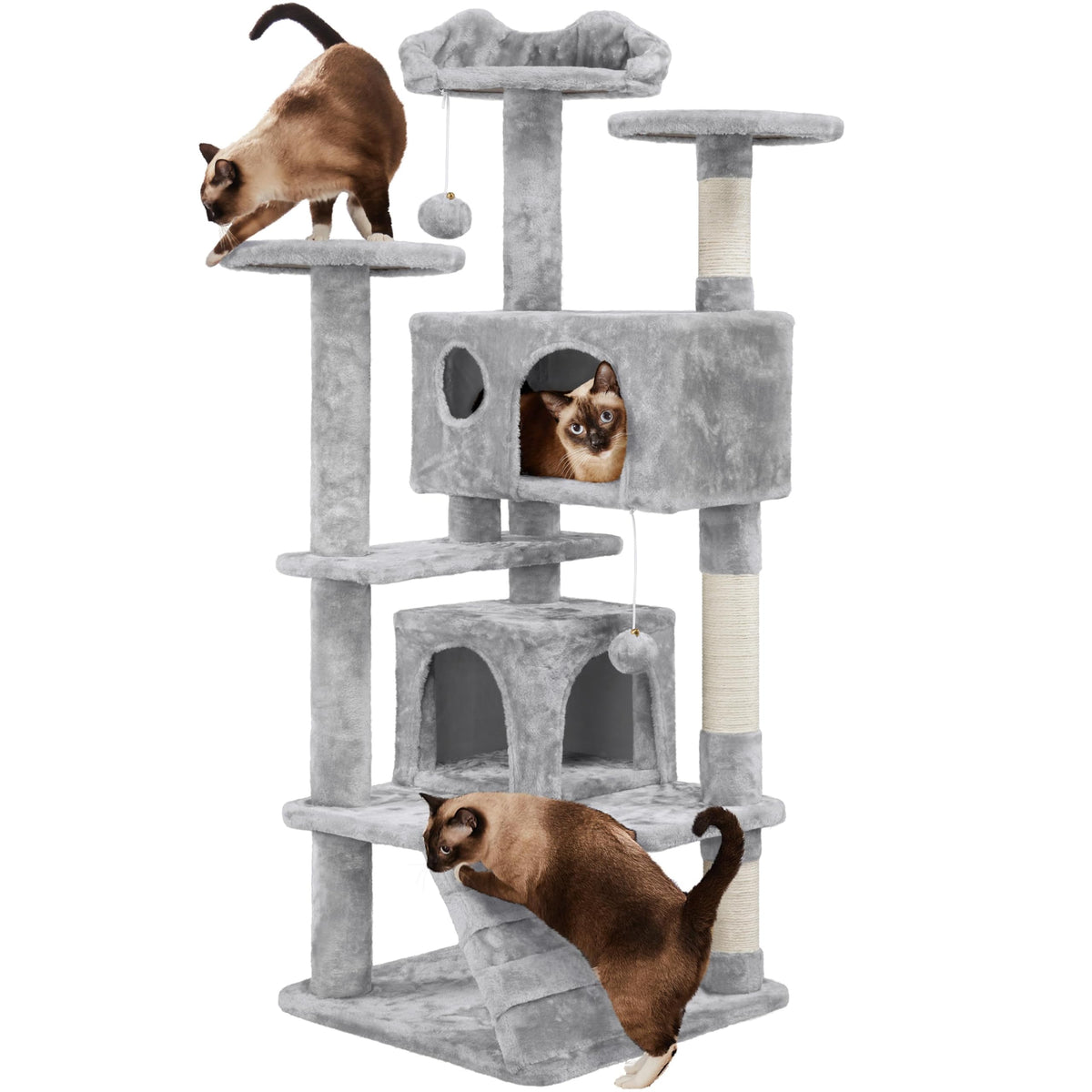 Yaheetech 54in Cat Tree Tower, 2 Caves, Kitten-Ear Perch & Scratching Posts