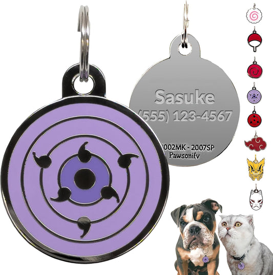 Dog Tags Personalized for Pets - Officially Licensed Boruto, Naruto Custom Cat & Dog Tag IDs, Engraved Pet Tag Personalized for Shinobi Cosplay No Fade Zinc Enamel (Rinnegan, One Size)