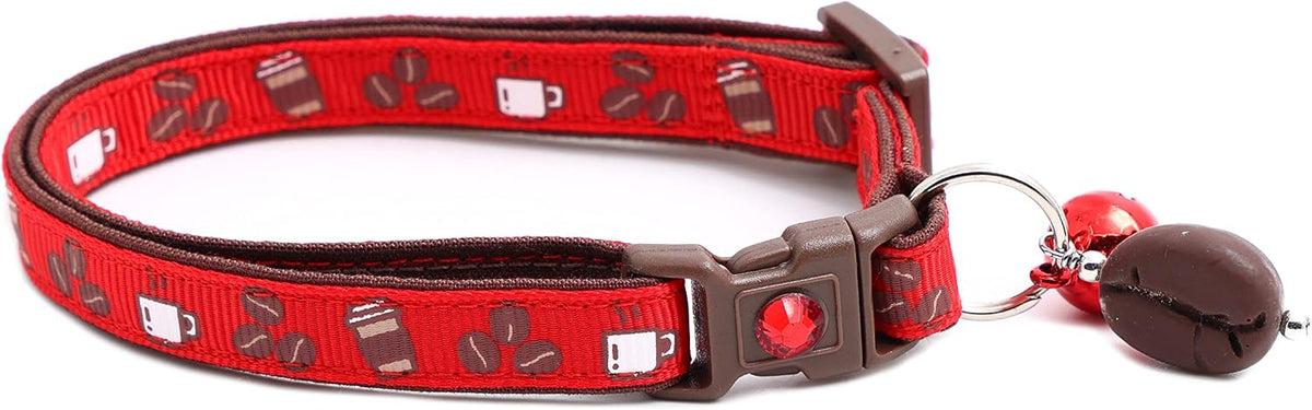 Coffee Cat Collar with Bell | Safety Breakaway Collar | Adjustable Large Size or Kitten (Small(10lbs & Less), Pink)