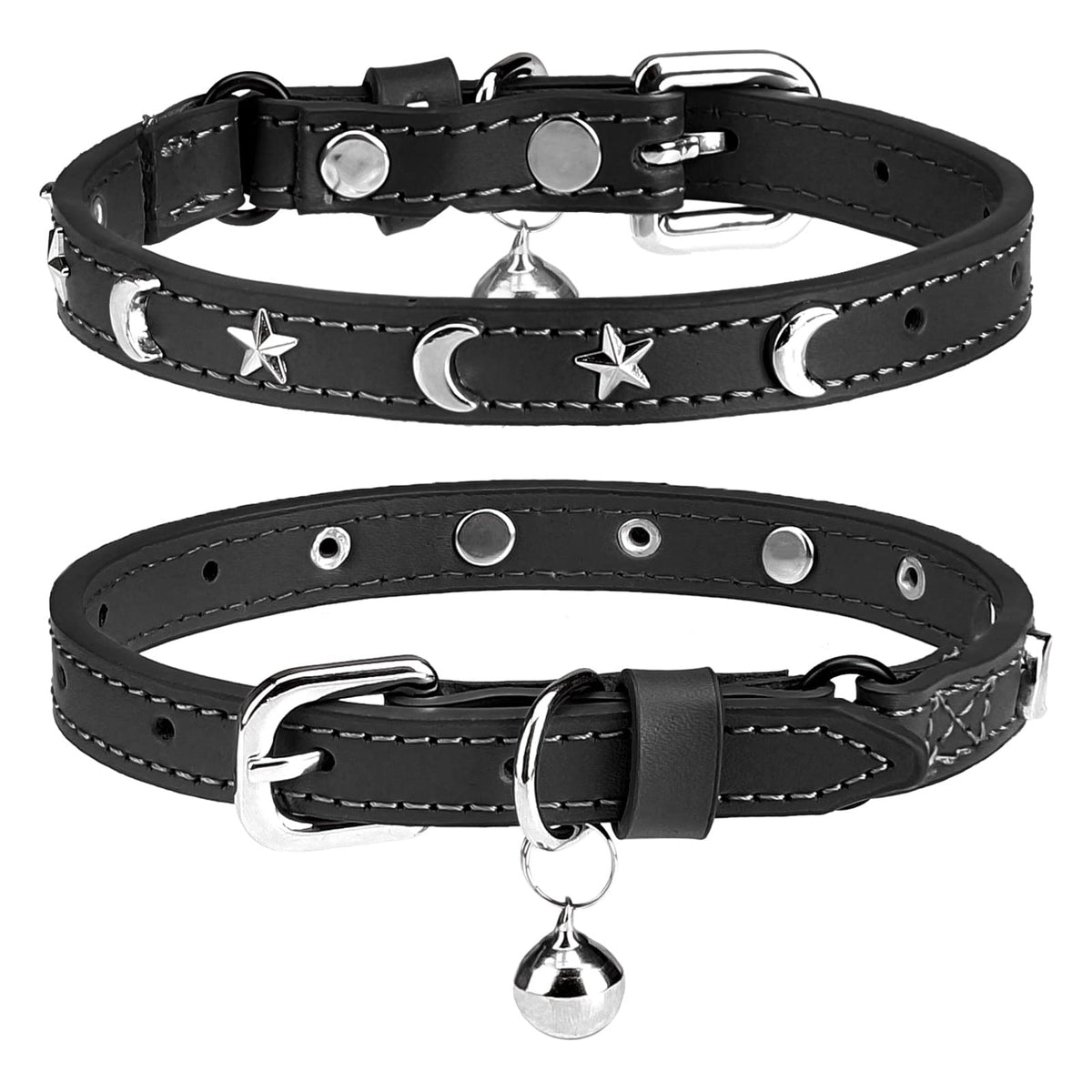 Leather Cat Collar, Breakaway Kitten Collars with Bell, Golden