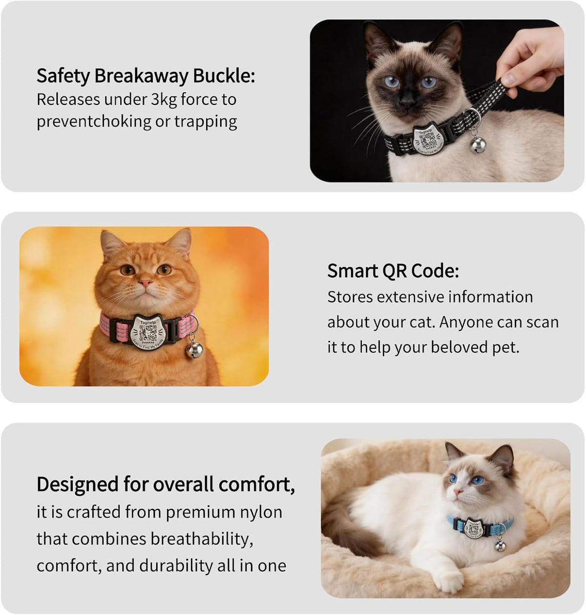 Breakaway Cat Collar with QR Code Tag and Bell (Black & Rose red)