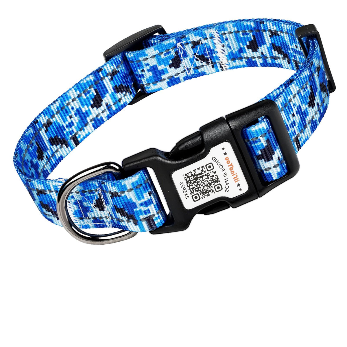 Personalized Dog Collar with QR Code Dog Tag, Light Blue M