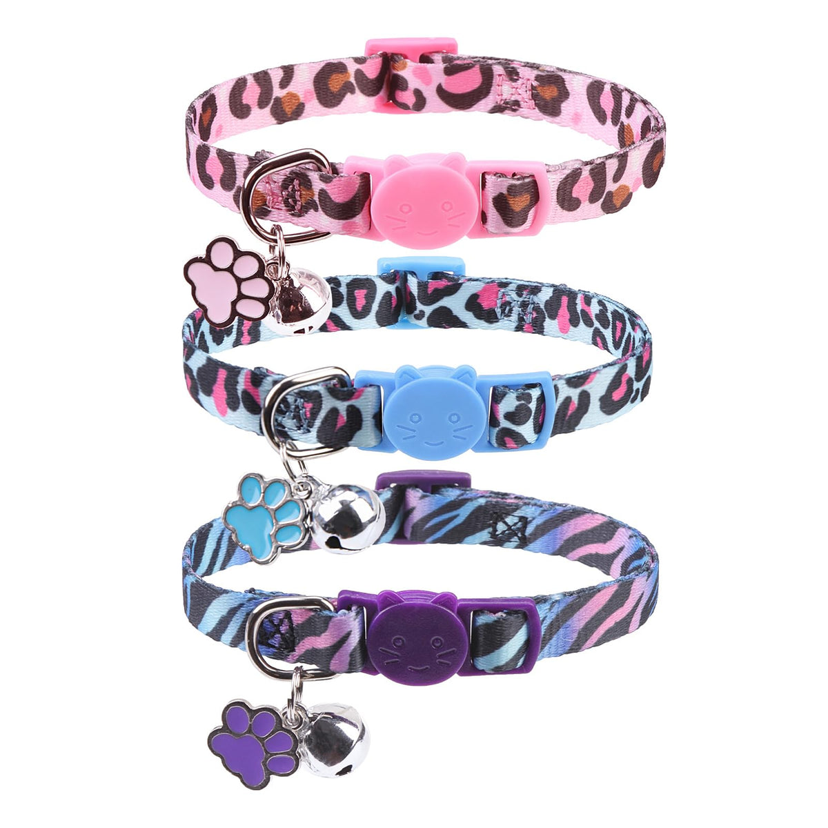 SCENEREAL Breakaway Cat Collar with Bells, 3 Pack Spring Pink Cats Collars with Safety Buckle, Soft Adjustable Cute Kitten Puppy Personalised Summer Collars for Dogs Girl Boy