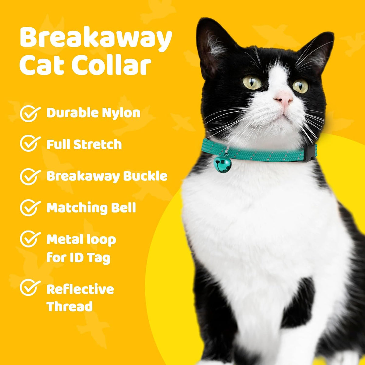 Birdsbesafe Reflective Breakaway Cat Collar with Bell, Safe Design, Green