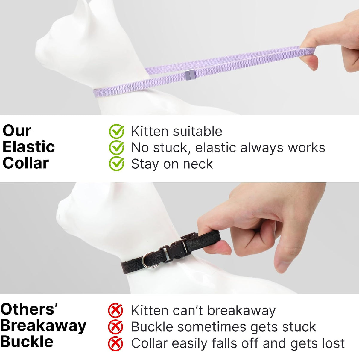 Safety Cat Collar - U.S. IDA Gold Awarding Design, Stretch Elastic Quick Release, Non Breakaway - Light Weight for Kitten, Neck Fit 5.9'-11.8' for All Small Large Cat,S(Blush Pink)