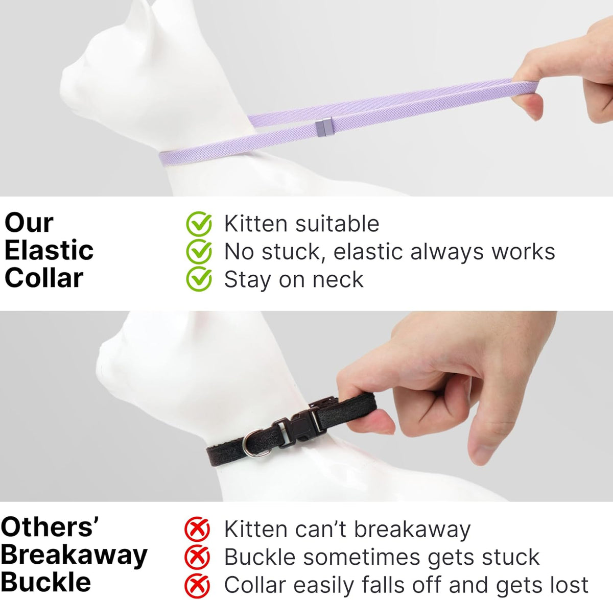 Safety Cat Collar - U.S. IDA Gold Awarding Design, Stretch Elastic Quick Release, Non Breakaway - Light Weight for Kitten, Neck Fit 5.9'-11.8' for All Small Large Cat,S(Linen)