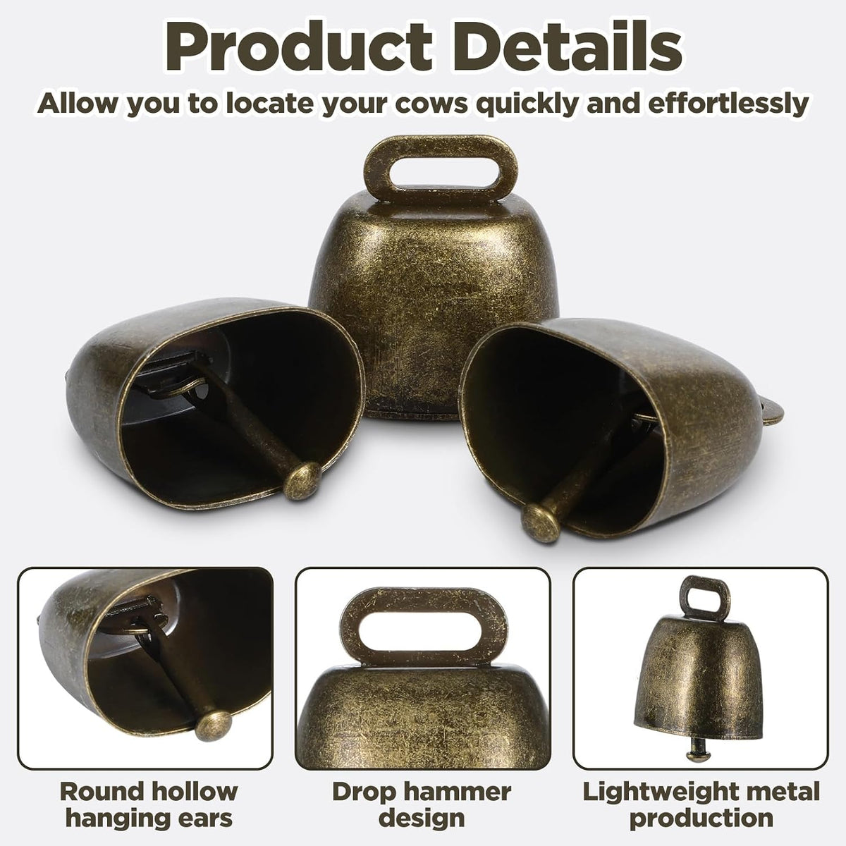 20PCS Copper Bells Cow Bells Small and Large Brass Bells for Farm Animals Pets and Christmas Decorations Loud Anti-Theft Long Distance Sound