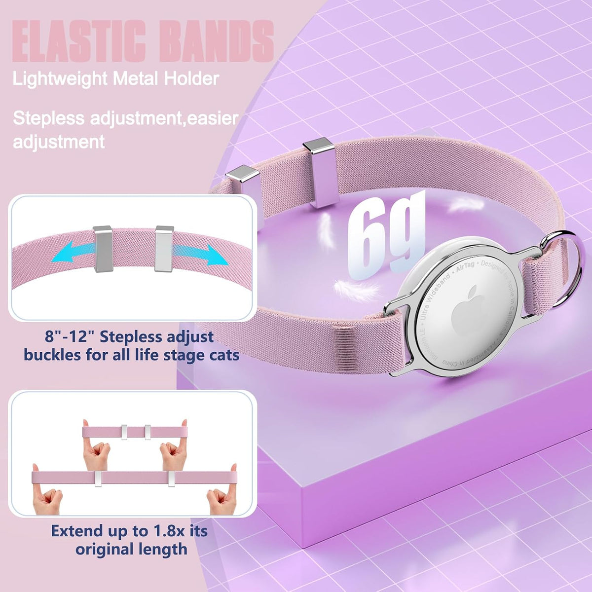 AirTag Cat Collar, Elastic Tracker Collar with Airtag Holder and Bell