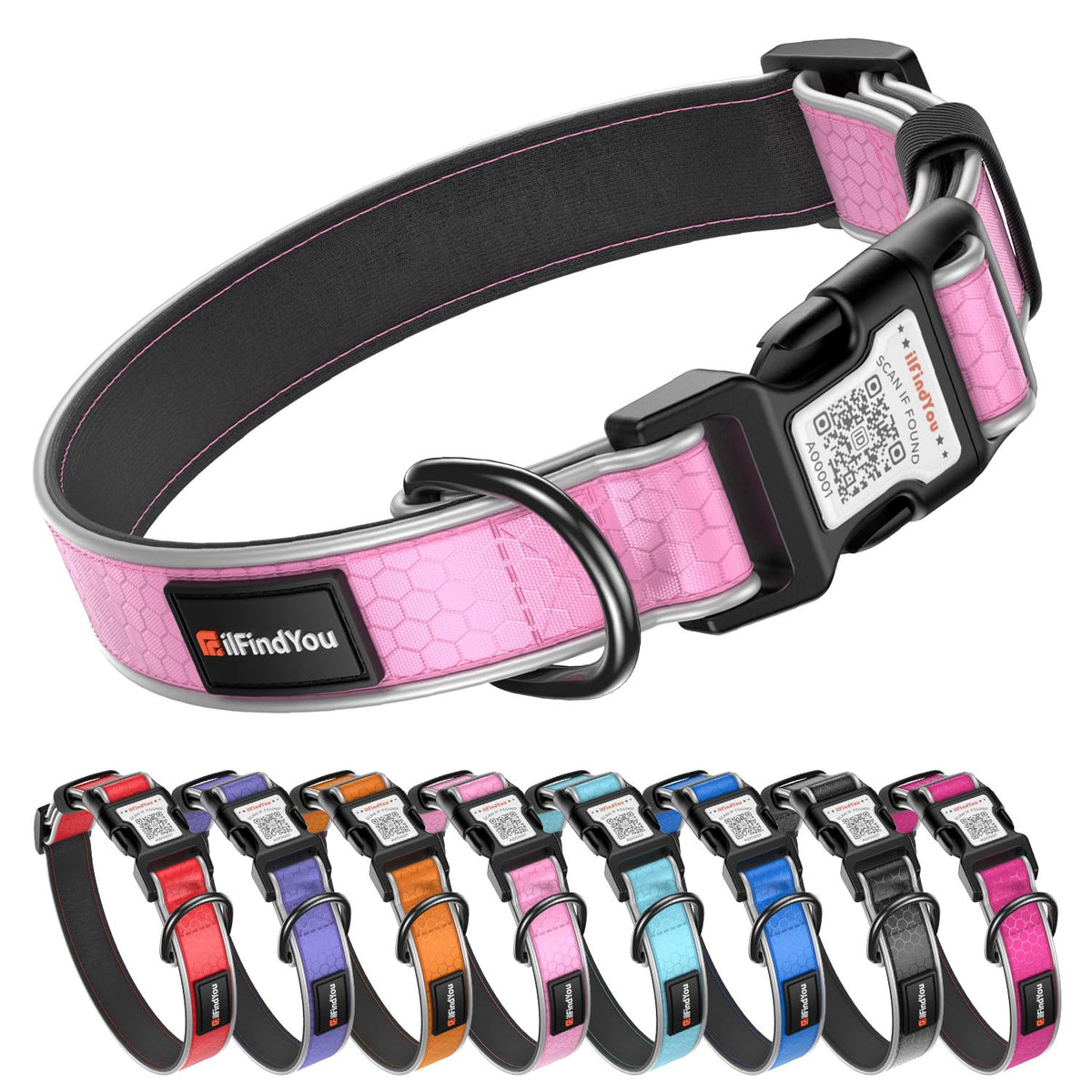 Personalized Dog Collar with QR Code Dog Tag, Light Blue M