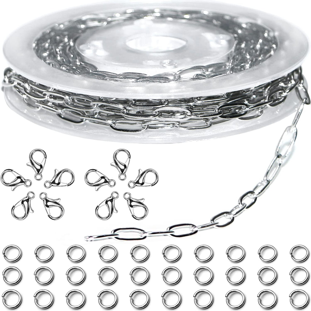 Jishi Steel Ball Chain Bead Dog Tag Chain Beaded Necklace Chains for Jewelry Making Bracelet Military Crafts, Silver Metal Pull Chain Small Ball Bead Chain Roll w/20 Connectors (Black, 33ft 2.4mm)