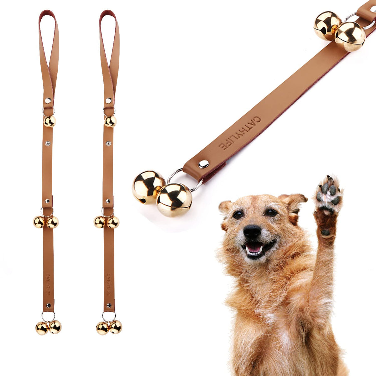 Leather Dog Doorbells to Go Outside, Brass Potty Training Bell