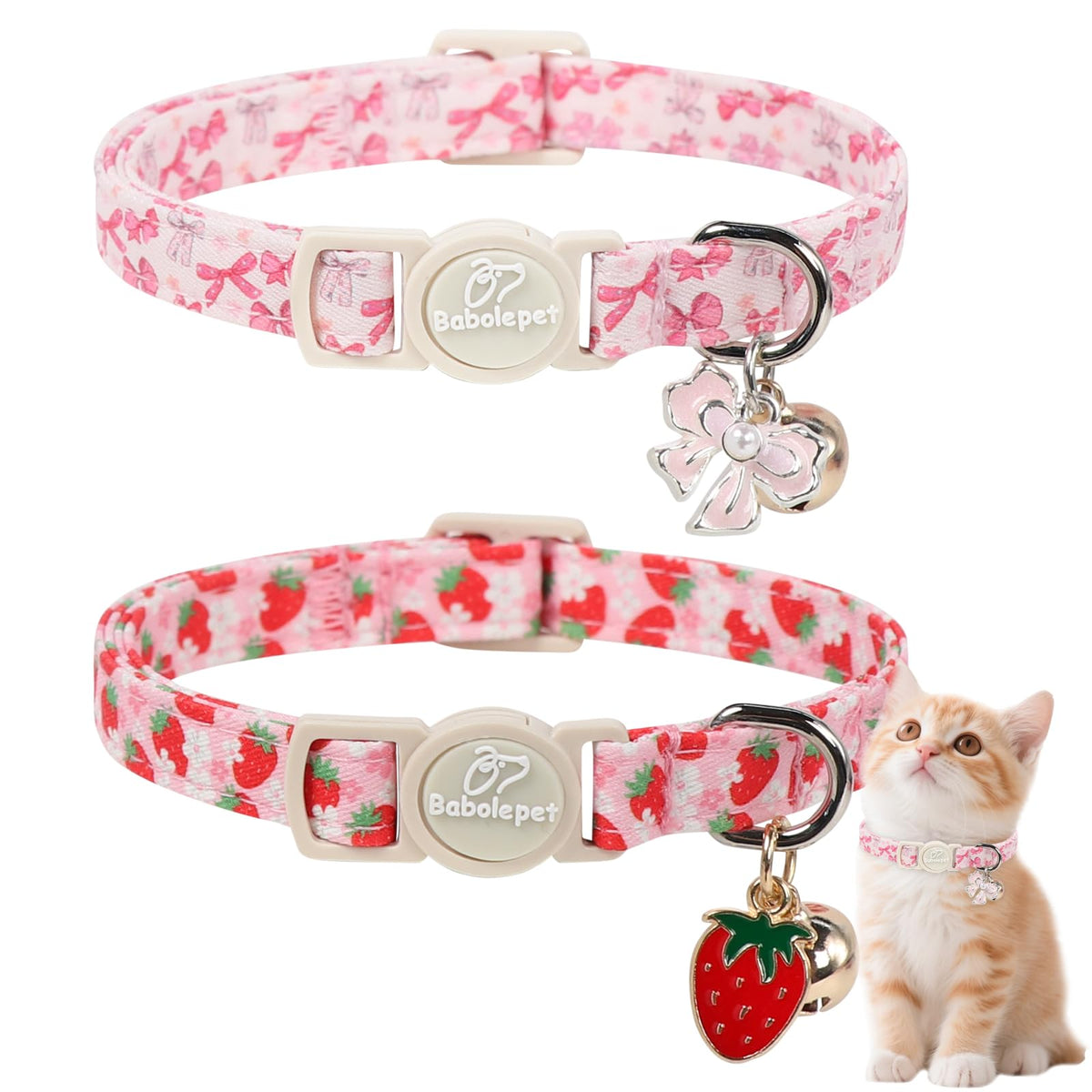 2 Pack Christmas Cat Collars - Breakaway Cat Collar with Bell, Christmas Tree and Reindeer Pendant, Winter Adjustable Kitten Collars for Girl Boy Cats, Pink Santa &Fair Isle