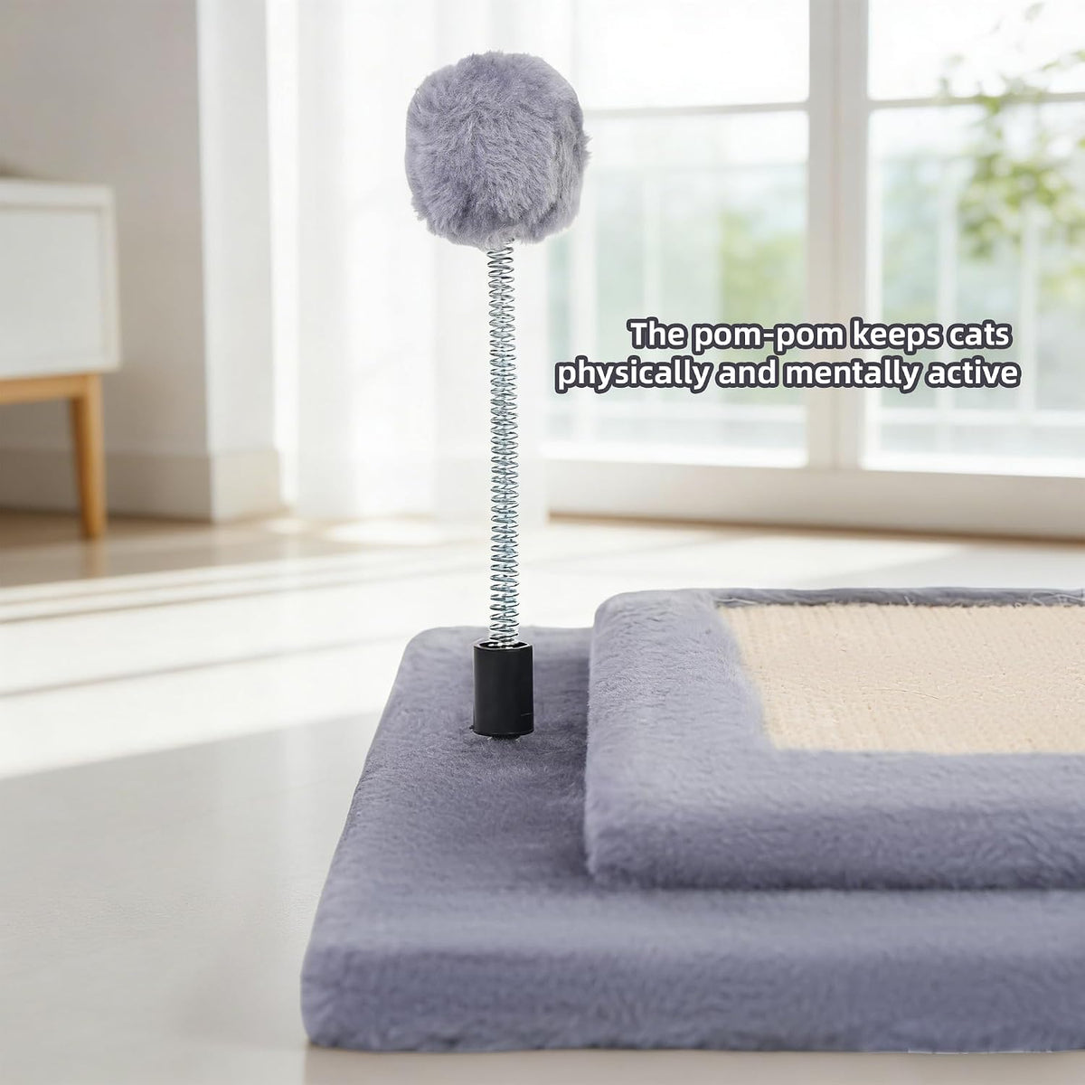 YUNIQUE Cat Scratching Post with Sisal Rope, Small Cat Tree with Dangling Balls & Feather for Kittens(Grey, 22.8'')