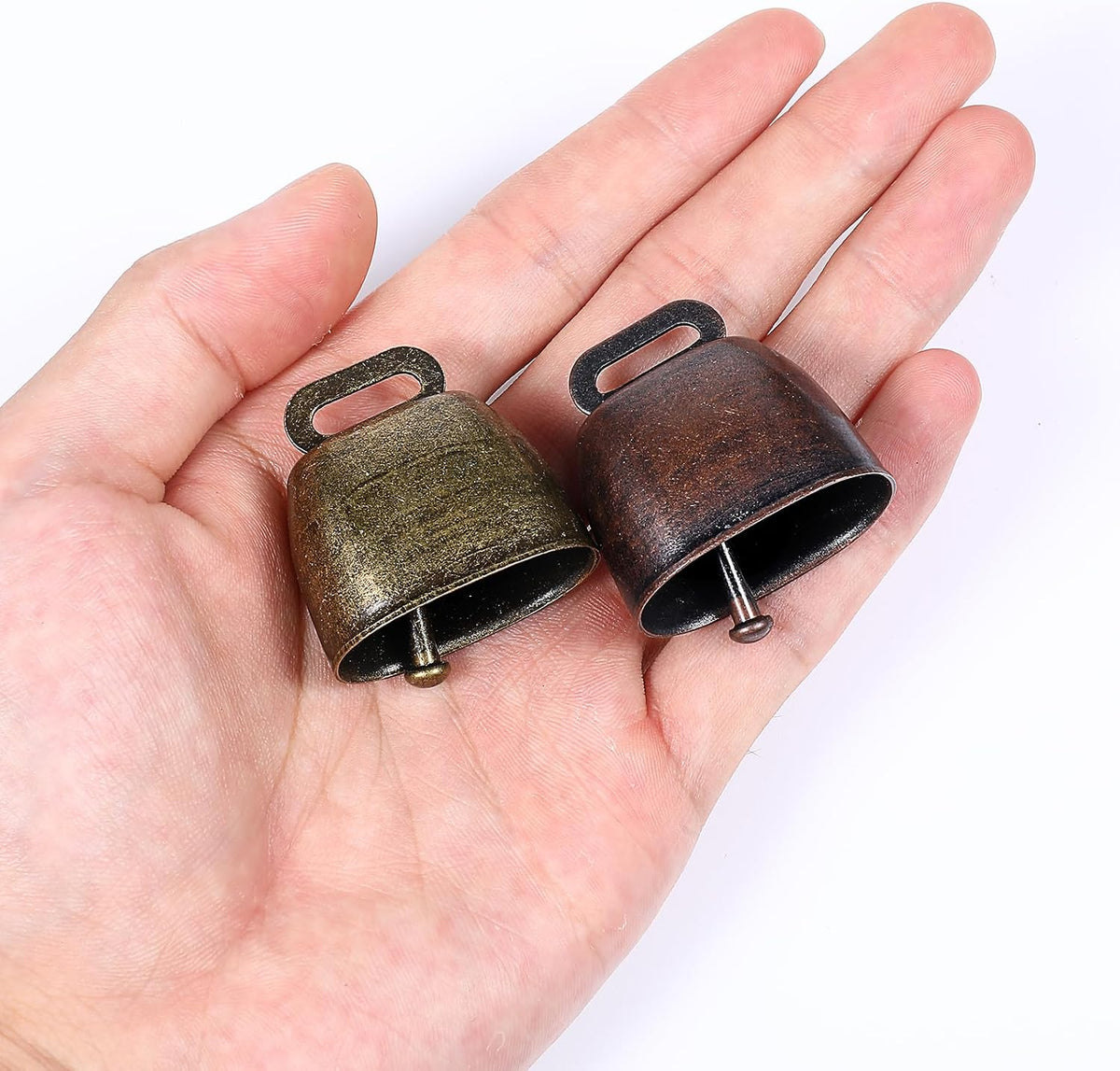 40 PCS Mini Cow Bells Bulk, Goat Bells for Collars, Antique Iron Metal Animal Copper Bell, Small Cowbell for Farm Pets Christmas Decor (20 Red Bronze, 20 Green Bronze)