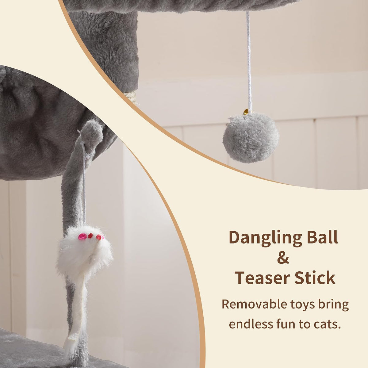 Heybly Cat Tree with Toy, 43.3 inch Cat Tower for Indoor Cats HCT004SW