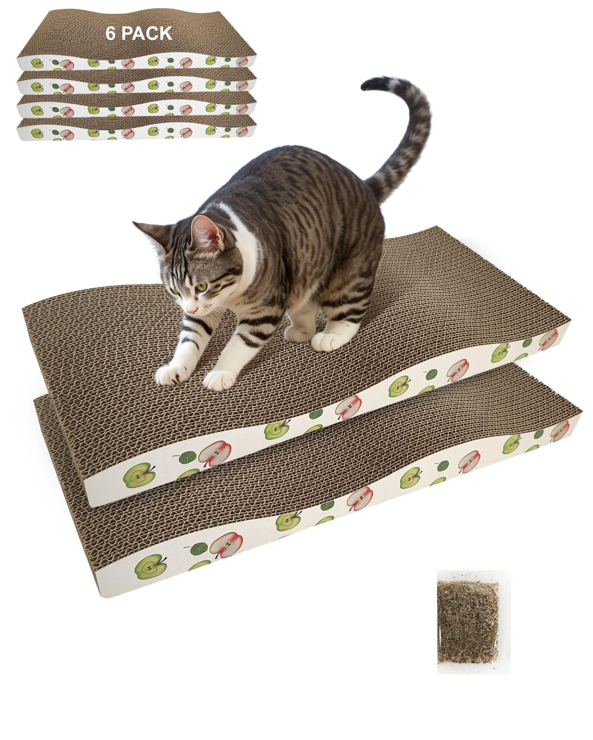 TIMHAKA Cat Scratching Board, Corrugate Cat Scratcher for Indoor Cats with Catnip, Cat Scratch Pad with Premium Scratch Textures Design, Cardboard Cat Scratcher with Double-Sided Usability (Pack of 2)