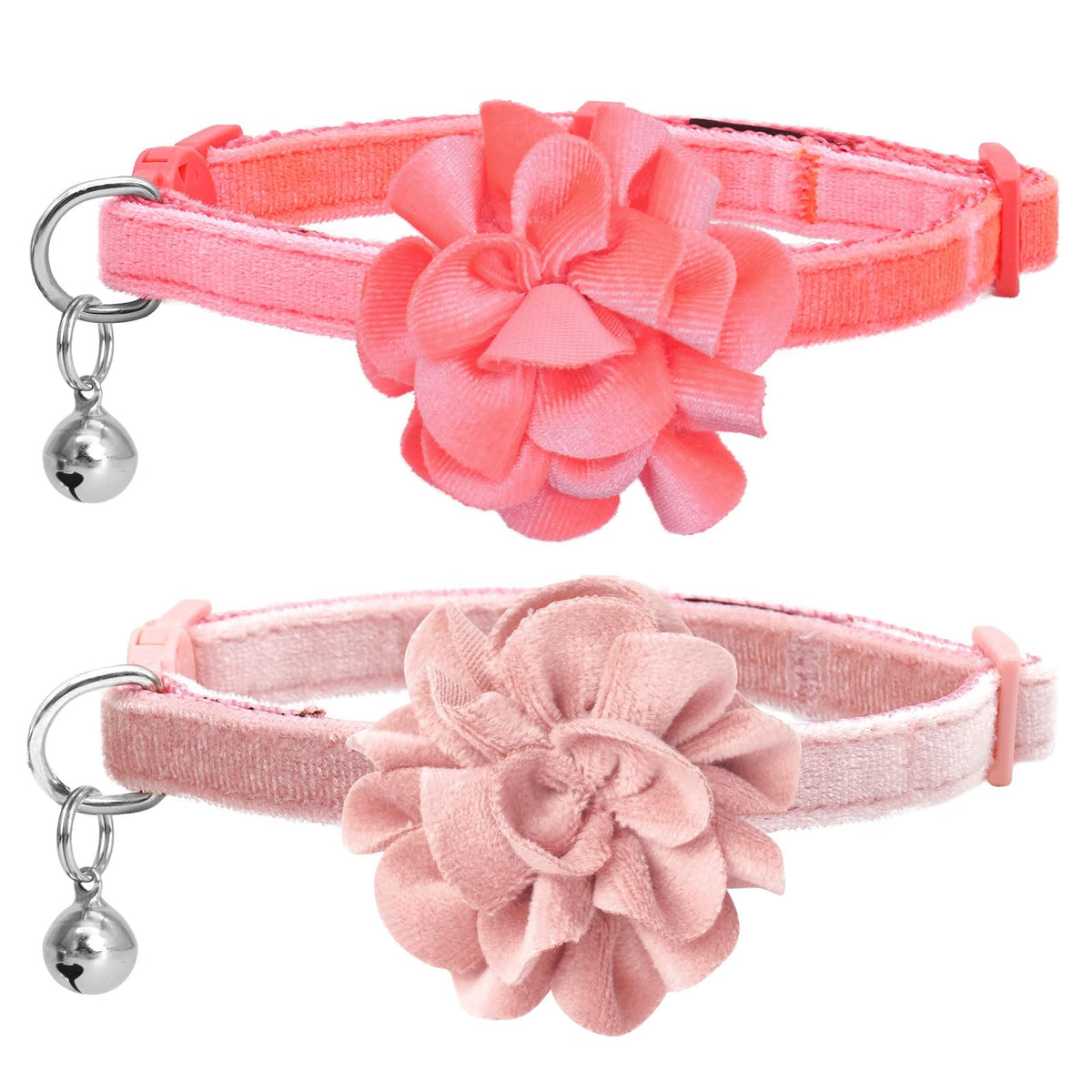 azuza 2 Pack Breakaway Cat Collars with Bell, Velvet Floral Red Cat Collar