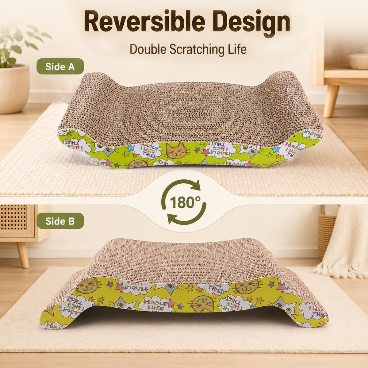 PrimePets Wave Cardboard Cat Scratcher 2 Pack, 17"x8.5" Curved Cat Lounge
