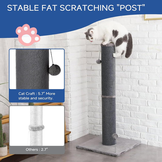 Cat Craft 41" Tall Short Plush Cat Scratching Post for Indoor Cats, Gray