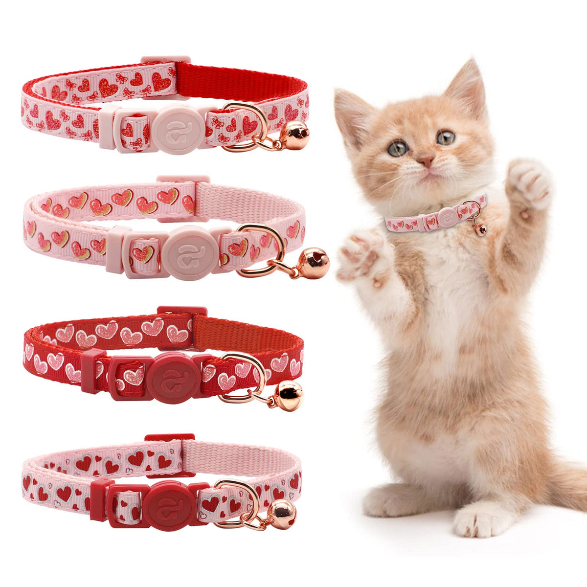 azuza 4 Pack Kitten Collars, Breakaway Kitten Collar with Bell, Plaid