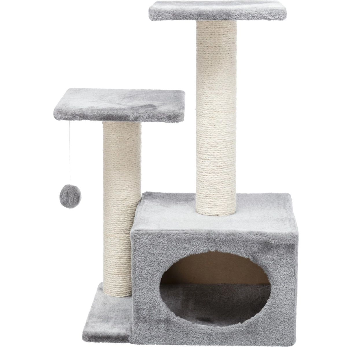 Trixie Valencia Scratching Post – Cat Tower with Sisal Posts, Condo & Dangling Toy – Compact Cat Furniture for Indoor Cats – Gray, 17.3" x 13" x 28"