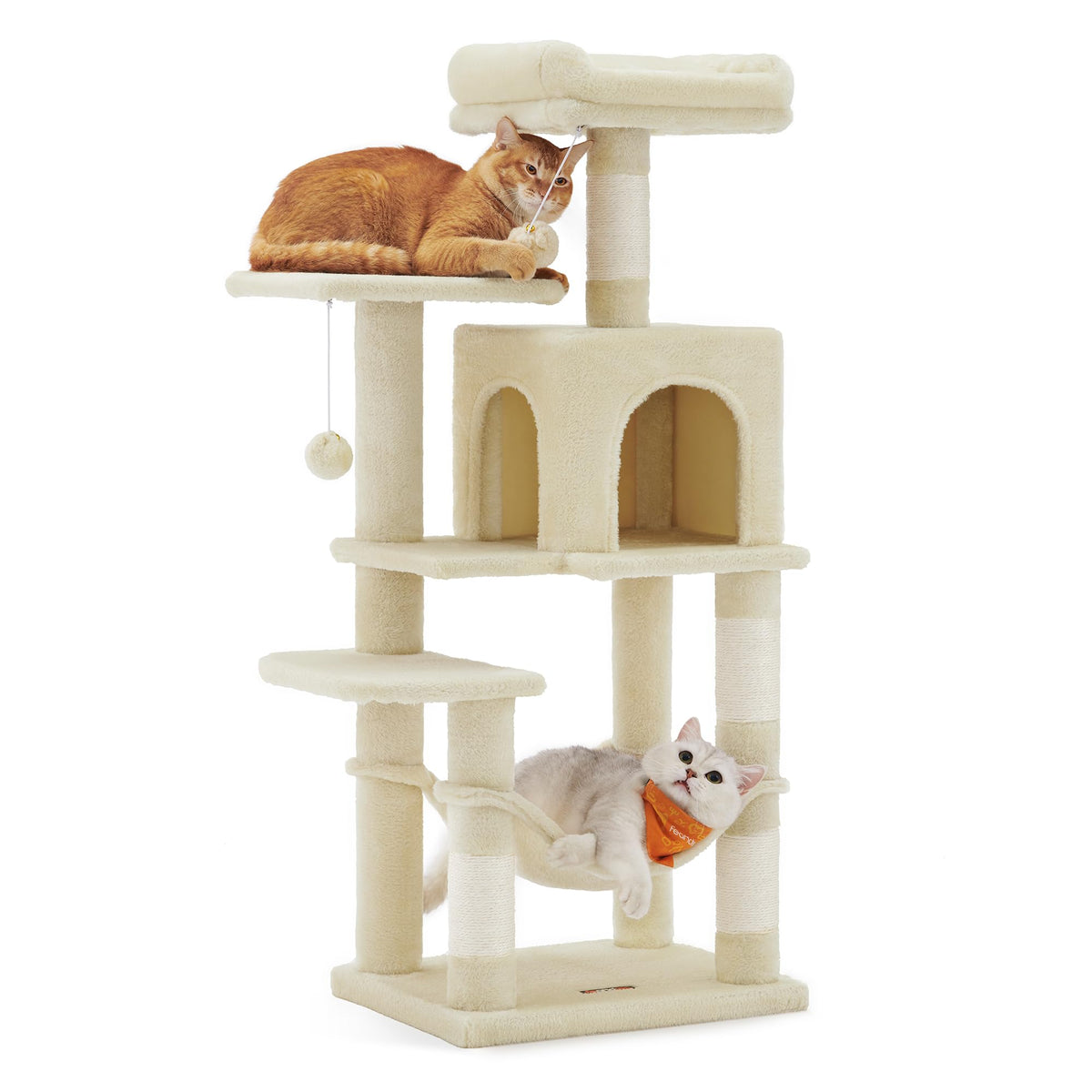 Feandrea Cat Tree, 59.5-Inch Tall Cat Tower, Multi-Level Condo, Beige